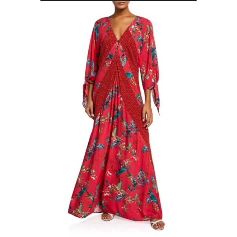 Johnny Was Malakye Paneled Maxi Cover Up Dress boho red Large Stunning